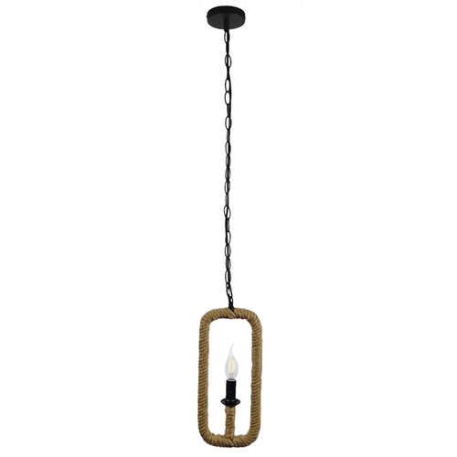 GloboStar® LINDELL 10001110 Vintage Κρεμαστό Φωτιστικό Ανάρτηση Μονόφωτο 1 x E14 IP20 Μαύρο Μέταλλο με Μπεζ Σχοινί - Μ18 x Π18 x Υ33cm