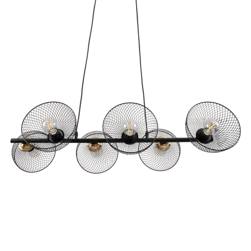 GloboStar® VERONA 00587 Μοντέρνο Κρεμαστό Φωτιστικό Ράγα Πολύφωτο 6 x E27 IP20 Μαύρο & Χρυσό Μέταλλο - Μ100 x Π28 x Υ20cm