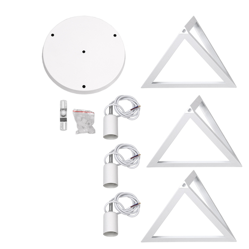 GloboStar® TRIANGLE 00617 Μοντέρνο Κρεμαστό Φωτιστικό Πλέγμα Τρίφωτο 3 x E27 IP20 Λευκό Μέταλλο - Μ49 x Π49 x Y130cm