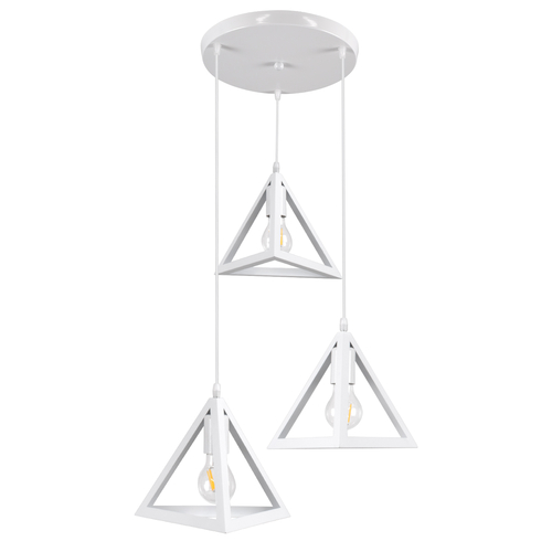 GloboStar® TRIANGLE 00617 Μοντέρνο Κρεμαστό Φωτιστικό Πλέγμα Τρίφωτο 3 x E27 IP20 Λευκό Μέταλλο - Μ49 x Π49 x Y130cm