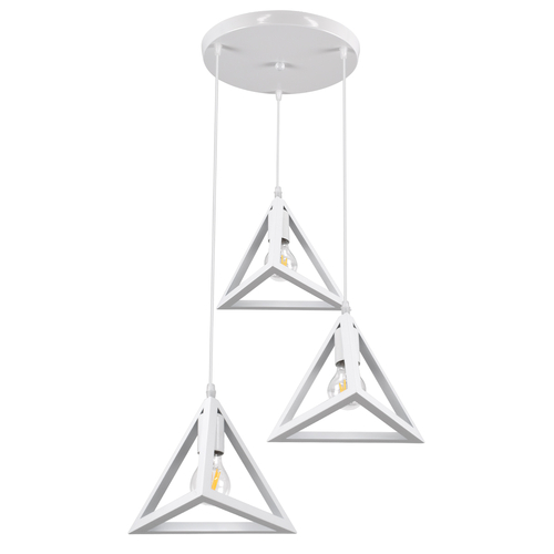 GloboStar® TRIANGLE 00617 Μοντέρνο Κρεμαστό Φωτιστικό Πλέγμα Τρίφωτο 3 x E27 IP20 Λευκό Μέταλλο - Μ49 x Π49 x Y130cm