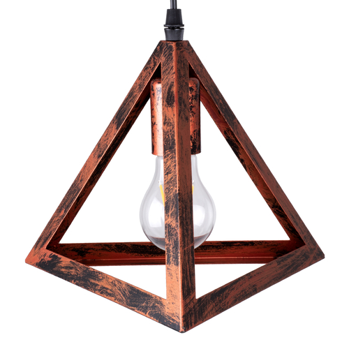 GloboStar® TRIANGLE 00618 Μοντέρνο Κρεμαστό Φωτιστικό Πλέγμα Τρίφωτο 3 x E27 IP20 Χάλκινο Μέταλλο - Μ49 x Π49 x Y130cm