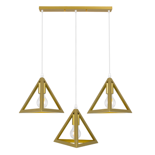 GloboStar® TRIANGLE 00625 Μοντέρνο Κρεμαστό Φωτιστικό Ράγα Τρίφωτο 3 x E27 IP20 Χρυσό Μέταλλο - Μ70 x Π22 x Y130cm