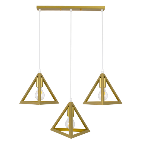 GloboStar® TRIANGLE 00625 Μοντέρνο Κρεμαστό Φωτιστικό Ράγα Τρίφωτο 3 x E27 IP20 Χρυσό Μέταλλο - Μ70 x Π22 x Y130cm