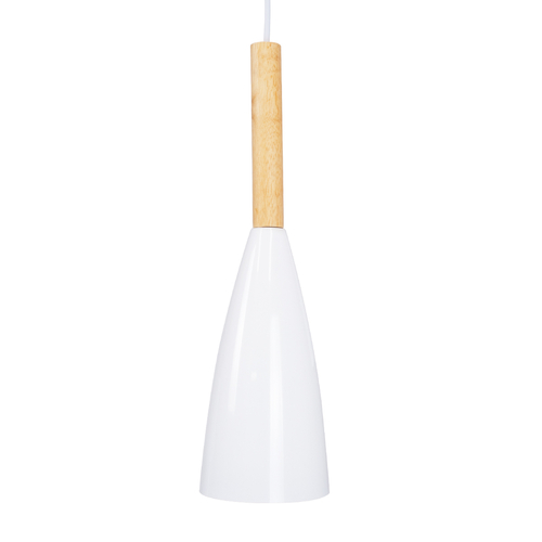 GloboStar® DILLON 00627 Μοντέρνο Κρεμαστό Φωτιστικό Καμπάνα Τρίφωτο 3 x E27 IP20 Λευκό Μέταλλο με Μπεζ Ξύλο - Μ26 x Π26 x Υ130cm