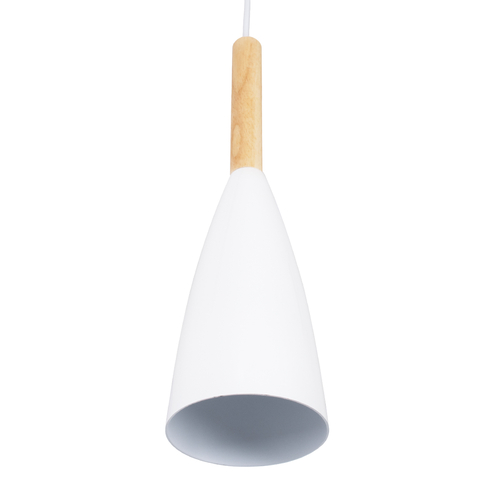 GloboStar® DILLON 00627 Μοντέρνο Κρεμαστό Φωτιστικό Καμπάνα Τρίφωτο 3 x E27 IP20 Λευκό Μέταλλο με Μπεζ Ξύλο - Μ26 x Π26 x Υ130cm