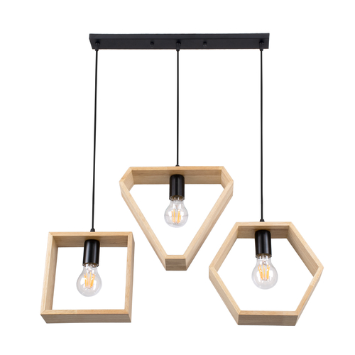 GloboStar® ELISE 00682 Μοντέρνο Κρεμαστό Φωτιστικό Ράγα Τρίφωτο 3 x E27 IP20 Μπεζ Ξύλο με Μαύρο Μέταλλο - Μ76 x Π8 x Υ130cm