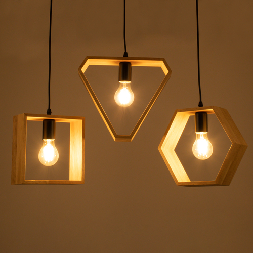 GloboStar® ELISE 00682 Μοντέρνο Κρεμαστό Φωτιστικό Ράγα Τρίφωτο 3 x E27 IP20 Μπεζ Ξύλο με Μαύρο Μέταλλο - Μ76 x Π8 x Υ130cm
