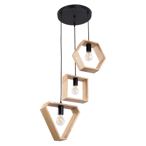 GloboStar® ELISE 00683 Μοντέρνο Κρεμαστό Φωτιστικό Ανάρτηση Τρίφωτο 3 x E27 IP20 Μπεζ Ξύλο με Μαύρο Μέταλλο - Μ55 x Π55 x Υ130cm