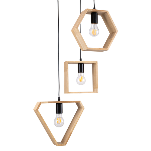 GloboStar® ELISE 00683 Μοντέρνο Κρεμαστό Φωτιστικό Ανάρτηση Τρίφωτο 3 x E27 IP20 Μπεζ Ξύλο με Μαύρο Μέταλλο - Μ55 x Π55 x Υ130cm