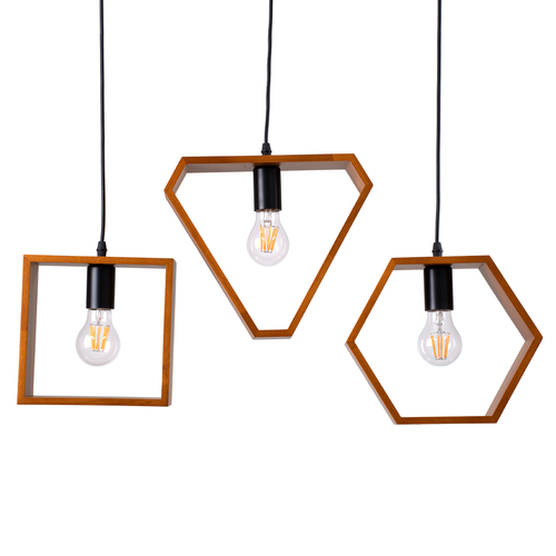 GloboStar® ELISE 00684 Μοντέρνο Κρεμαστό Φωτιστικό Ράγα Τρίφωτο 3 x E27 IP20 Καφέ Ξύλο με Μαύρο Μέταλλο - Μ76 x Π8 x Υ130cm