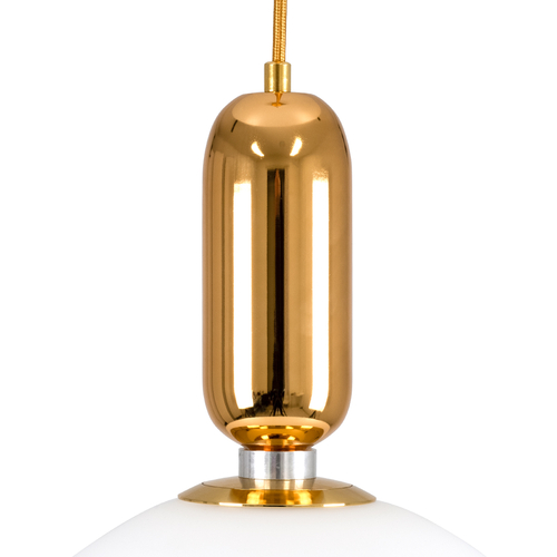 GloboStar® MAVERICK 00940 Μοντέρνο Κρεμαστό Φωτιστικό Μπάλα Μονόφωτο 1 x E27 IP20 Χρυσό Μέταλλο με Λευκό Γυαλί - Μ30 x Π30 x Υ48cm