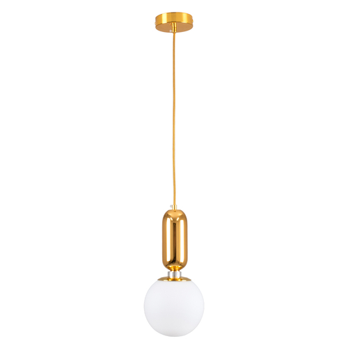 GloboStar® MAVERICK 00943 Μοντέρνο Κρεμαστό Φωτιστικό Μπάλα Μονόφωτο 1 x E27 IP20 Χρυσό Μέταλλο με Λευκό Γυαλί - Μ15 x Π15 x Υ33cm
