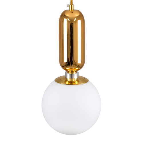 GloboStar® MAVERICK 00943 Μοντέρνο Κρεμαστό Φωτιστικό Μπάλα Μονόφωτο 1 x E27 IP20 Χρυσό Μέταλλο με Λευκό Γυαλί - Μ15 x Π15 x Υ33cm