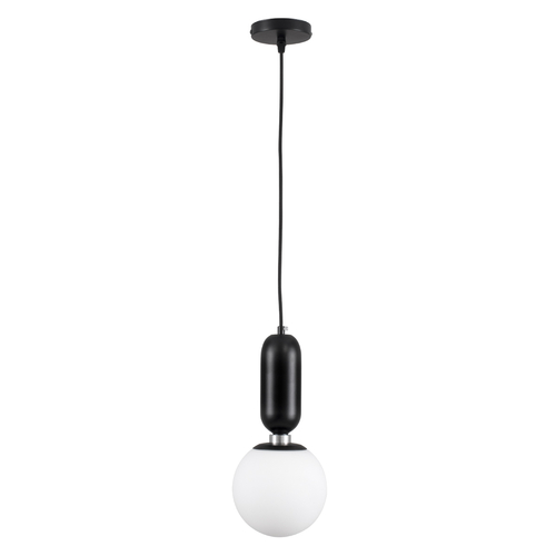 GloboStar® MAVERICK 00945 Μοντέρνο Κρεμαστό Φωτιστικό Μπάλα Μονόφωτο 1 x E27 IP20 Μαύρο Μέταλλο με Λευκό Γυαλί - Μ15 x Π15 x Υ33cm