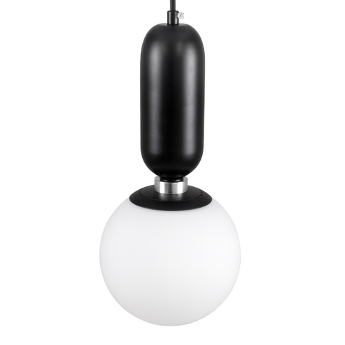 GloboStar® MAVERICK 00945 Μοντέρνο Κρεμαστό Φωτιστικό Μπάλα Μονόφωτο 1 x E27 IP20 Μαύρο Μέταλλο με Λευκό Γυαλί - Μ15 x Π15 x Υ33cm