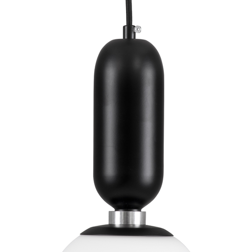 GloboStar® MAVERICK 00945 Μοντέρνο Κρεμαστό Φωτιστικό Μπάλα Μονόφωτο 1 x E27 IP20 Μαύρο Μέταλλο με Λευκό Γυαλί - Μ15 x Π15 x Υ33cm
