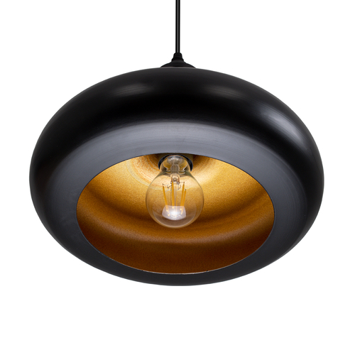 GloboStar® ROCKFORD 01287-C Μοντέρνο Κρεμαστό Φωτιστικό Καμπάνα Μονόφωτο 1 x E27 IP20 Μαύρο & Χρυσό Μέταλλο - Μ30 x Π30 x Y23cm