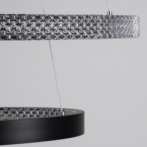 GloboStar® DIAMOND DUO 61150 Κρεμαστό Φωτιστικό Δαχτυλίδι-Κύκλος LED CCT 75W 8743lm 360° AC 220-240V - Εναλλαγή Φωτισμού μέσω Τηλεχειριστηρίου All In One Ψυχρό 6000k+Φυσικό 4500k+Θερμό 2700k Dimmable Φ40+60cm - Μαύρο - 3 Years Warranty