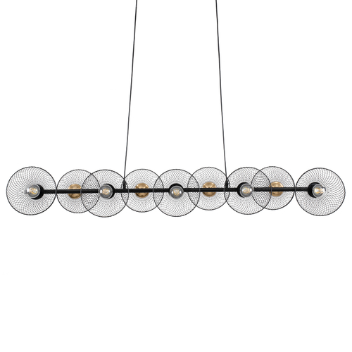 GloboStar® VERONA 00588 Μοντέρνο Κρεμαστό Φωτιστικό Ράγα Πολύφωτο 9 x E27 Μαύρο & Χρυσό Μέταλλο - Μ140 x Π28 x Υ20cm