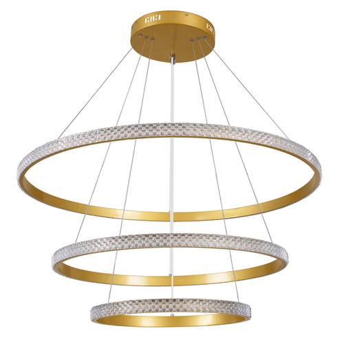 GloboStar® DIAMOND TRIO 61139-DECO Κρεμαστό Φωτιστικό Δαχτυλίδι-Κύκλος LED CCT 120W 14723lm 360° AC 220-240V - Εναλλαγή Φωτισμού μέσω Τηλεχειριστηρίου All In One Ψυχρό 6000k+Φυσικό 4500k+Θερμό 2700k Dimmable Φ40+60+80cm - Χρυσό Βούρτσας - 3 Years Warranty