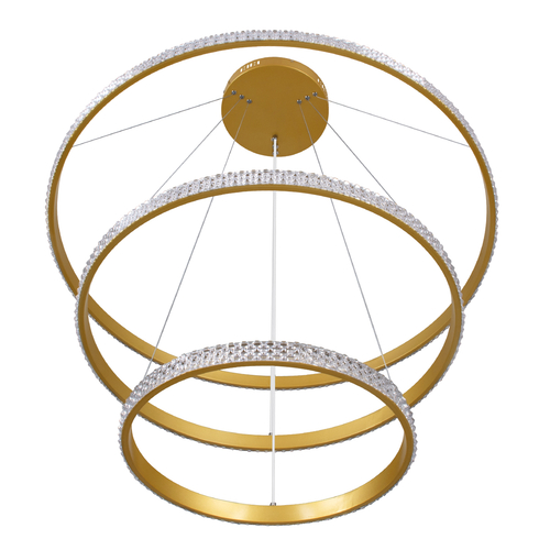GloboStar® DIAMOND TRIO 61139-DECO Κρεμαστό Φωτιστικό Δαχτυλίδι-Κύκλος LED CCT 120W 14723lm 360° AC 220-240V - Εναλλαγή Φωτισμού μέσω Τηλεχειριστηρίου All In One Ψυχρό 6000k+Φυσικό 4500k+Θερμό 2700k Dimmable Φ40+60+80cm - Χρυσό Βούρτσας - 3 Years Warranty