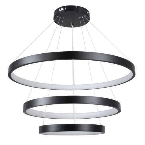 GloboStar® NEMESIS TRIO 61170-DECO Κρεμαστό Φωτιστικό Δαχτυλίδι-Κύκλος LED CCT 120W 14723lm 360° AC 220-240V - Εναλλαγή Φωτισμού μέσω Τηλεχειριστηρίου All In One Ψυχρό 6000k+Φυσικό 4500k+Θερμό 2700k Dimmable Φ40+60+80cm - Μαύρο - 3 Years Warranty