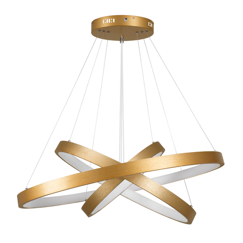 GloboStar® NEMESIS TRIO 61172-DECO Κρεμαστό Φωτιστικό Δαχτυλίδι-Κύκλος LED CCT 120W 14723lm 360° AC 220-240V - Εναλλαγή Φωτισμού μέσω Τηλεχειριστηρίου All In One Ψυχρό 6000k+Φυσικό 4500k+Θερμό 2700k Dimmable Φ40+60+80cm - Χρυσό Βούρτσας - 3 Years Warranty