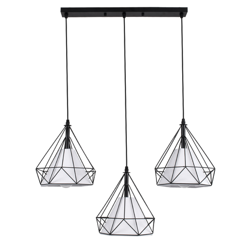GloboStar® EIFFEL 61569 Vintage Κρεμαστό Φωτιστικό Ράγα Τρίφωτο 3 x E27 IP20 Μαύρο Μέταλλο με Λευκό Ύφασμα - Μ68 x Π25 x Υ130cm