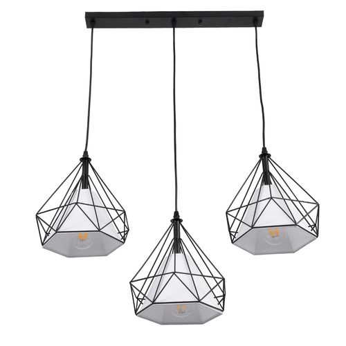 GloboStar® EIFFEL 61569 Vintage Κρεμαστό Φωτιστικό Ράγα Τρίφωτο 3 x E27 IP20 Μαύρο Μέταλλο με Λευκό Ύφασμα - Μ68 x Π25 x Υ130cm