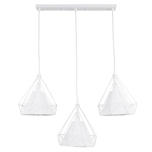 GloboStar® EIFFEL 61570 Vintage Κρεμαστό Φωτιστικό Ράγα Τρίφωτο 3 x E27 IP20 Λευκό Μέταλλο με Λευκό Ύφασμα - Μ68 x Π25 x Υ130cm