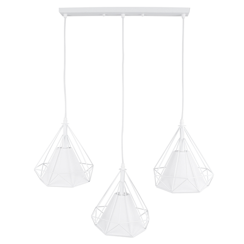 GloboStar® EIFFEL 61570 Vintage Κρεμαστό Φωτιστικό Ράγα Τρίφωτο 3 x E27 IP20 Λευκό Μέταλλο με Λευκό Ύφασμα - Μ68 x Π25 x Υ130cm