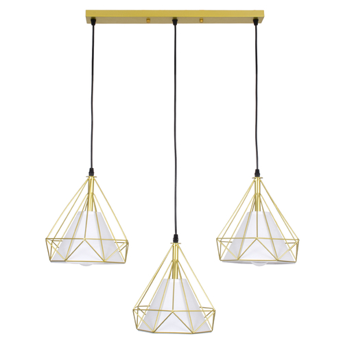 GloboStar® EIFFEL 61571 Vintage Κρεμαστό Φωτιστικό Ράγα Τρίφωτο 3 x E27 IP20 Χρυσό Μέταλλο με Λευκό Ύφασμα - Μ68 x Π25 x Υ130cm