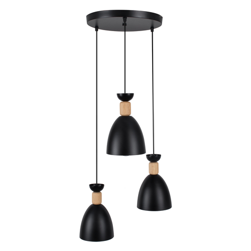 GloboStar® AVA 61572 Μοντέρνο Κρεμαστό Φωτιστικό Καμπάνα Τρίφωτο 3 x E27 IP20 Μαύρο Μέταλλο με Μπεζ Ξύλο - Μ35 x Π35 x Υ130cm