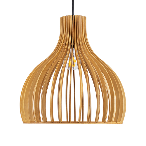 GloboStar® SCANDINAVIA 01697 Μοντέρνο Κρεμαστό Φωτιστικό Πλέγμα Μονόφωτο 1 x E27 IP20 Μπεζ Ξύλο - Μ35 x Π35 x Υ35cm
