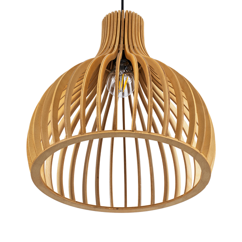 GloboStar® SCANDINAVIA 01697 Μοντέρνο Κρεμαστό Φωτιστικό Πλέγμα Μονόφωτο 1 x E27 IP20 Μπεζ Ξύλο - Μ35 x Π35 x Υ35cm