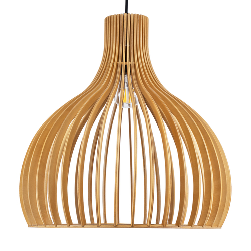 GloboStar® SCANDINAVIA 01701 Μοντέρνο Κρεμαστό Φωτιστικό Πλέγμα Μονόφωτο 1 x E27 IP20 Μπεζ Ξύλο - Μ45 x Π45 x Y45cm
