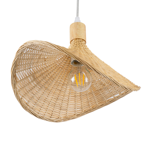 GloboStar® CUBA 01715 Boho Κρεμαστό Φωτιστικό Ανάρτηση Μονόφωτο 1 x E27 IP20 Μπεζ Ξύλο - Μ33 x Π33 x Υ25cm