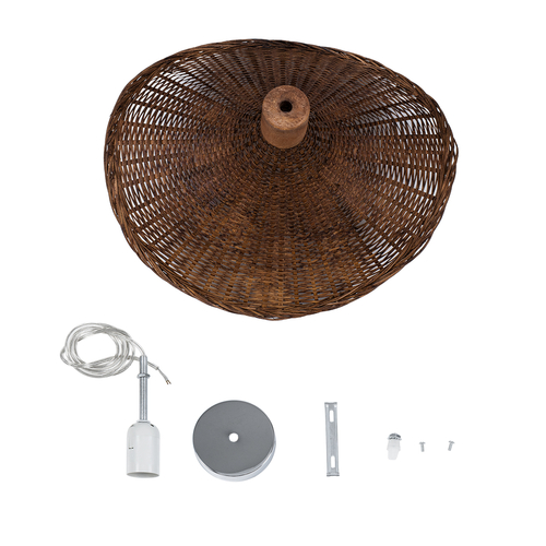 GloboStar® CUBA 01716 Boho Κρεμαστό Φωτιστικό Ανάρτηση Μονόφωτο 1 x E27 IP20 Καφέ Ξύλο - Μ33 x Π33 x Υ25cm