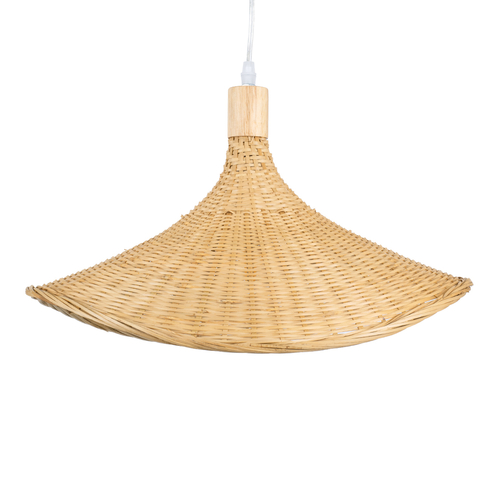 GloboStar® CUBA 01717 Boho Κρεμαστό Φωτιστικό Ανάρτηση Μονόφωτο 1 x E27 IP20 Μπεζ Ξύλο - Μ43 x Π43 x Y30cm