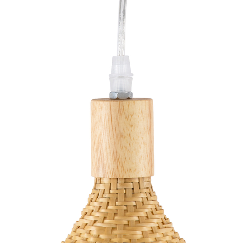 GloboStar® CUBA 01717 Boho Κρεμαστό Φωτιστικό Ανάρτηση Μονόφωτο 1 x E27 IP20 Μπεζ Ξύλο - Μ43 x Π43 x Y30cm