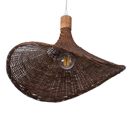 GloboStar® CUBA 01718 Boho Κρεμαστό Φωτιστικό Ανάρτηση Μονόφωτο 1 x E27 IP20 Καφέ Ξύλο - Μ43 x Π43 x Y30cm
