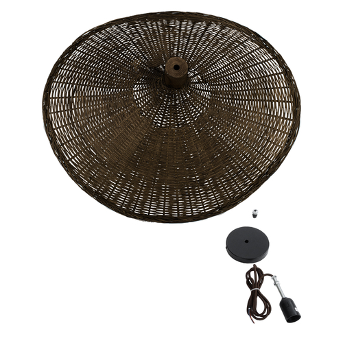 GloboStar® CUBA 01720 Boho Κρεμαστό Φωτιστικό Ανάρτηση Μονόφωτο 1 x E27 IP20 Καφέ Ξύλο - Μ53 x Π53 x Υ30cm