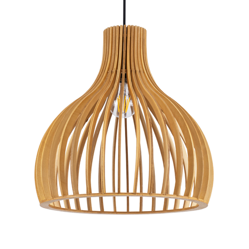 GloboStar® SCANDINAVIA 01697 Μοντέρνο Κρεμαστό Φωτιστικό Πλέγμα Μονόφωτο 1 x E27 IP20 Μπεζ Ξύλο - Μ35 x Π35 x Υ35cm