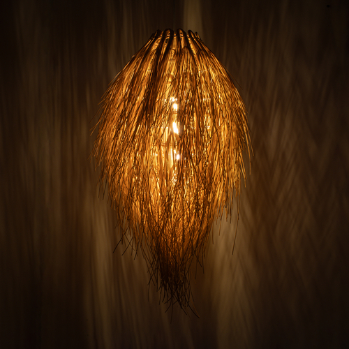 GloboStar® ARCHIPELAGO 01747 Boho Κρεμαστό Φωτιστικό Πλέγμα Μονόφωτο 1 x E27 IP20 Μπεζ Ξύλο - Μ30 x Π30 x Υ63cm