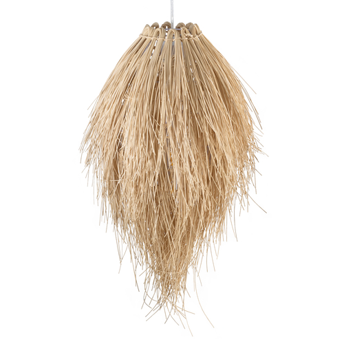 GloboStar® ARCHIPELAGO 01747 Boho Κρεμαστό Φωτιστικό Πλέγμα Μονόφωτο 1 x E27 IP20 Μπεζ Ξύλο - Μ30 x Π30 x Υ63cm