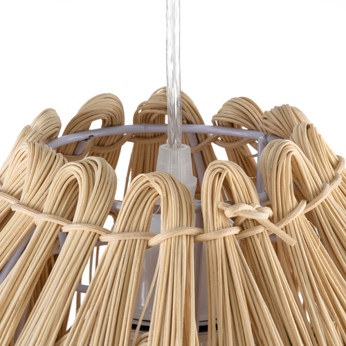 GloboStar® ARCHIPELAGO 01747 Boho Κρεμαστό Φωτιστικό Πλέγμα Μονόφωτο 1 x E27 IP20 Μπεζ Ξύλο - Μ30 x Π30 x Υ63cm