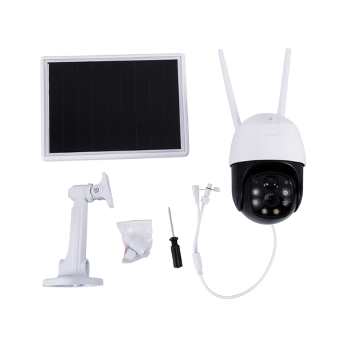 GloboStar® 86055 Αυτόνομη Ηλιακή IP Camera 1080P 2MP WiFi 350° Μοιρών - 3200mAh - Φωτοβολταϊκό Πάνελ - Νυχτερινή Όραση με LED IR - Ανιχνευτή Κίνησης - Νυχτερινή Λήψη - Αδιάβροχη IP66 - Λευκό