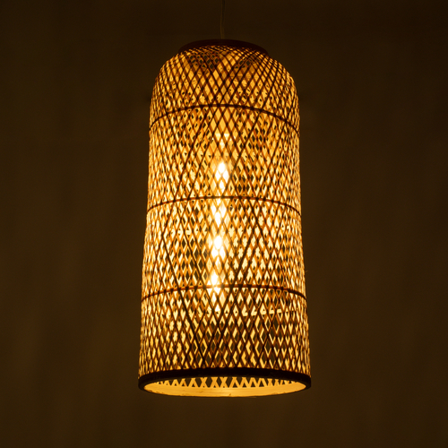 GloboStar® CALERO 01710 Boho Μοντέρνο Κρεμαστό Πλέγμα Μονόφωτο 1 x E27 IP20 Μπεζ Ξύλο - Μ25 x Π25 x Υ50cm