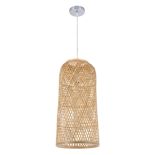 GloboStar® CALERO 01710 Boho Μοντέρνο Κρεμαστό Πλέγμα Μονόφωτο 1 x E27 IP20 Μπεζ Ξύλο - Μ25 x Π25 x Υ50cm